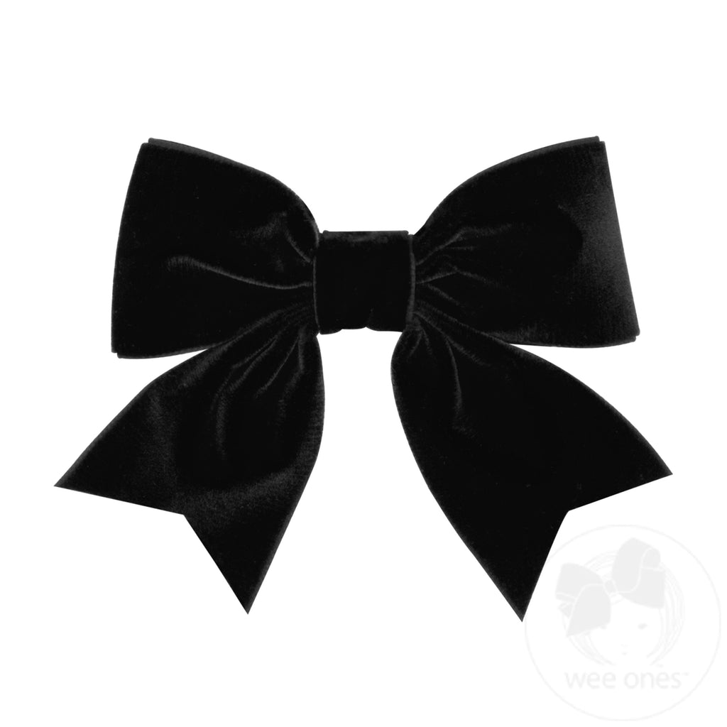 Black Velvet Long Tail Hair Bow, Velvet Hair Tie Bow, Ribbon Bow