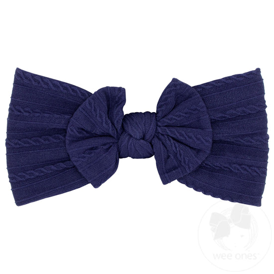 Soft Cable Knit Nylon Baby Band With Matching Bowtie