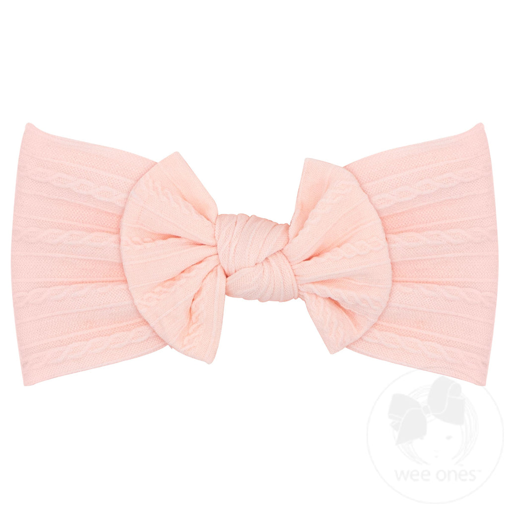 Soft Cable Knit Nylon Baby Band With Matching Bowtie