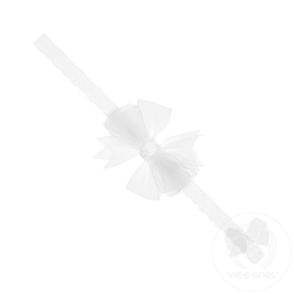 Tiny Organza Girls Hair Bow on Lace Baby Band