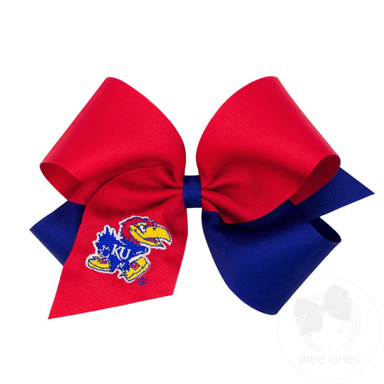 King Two-tone Grosgrain Hair Bow with Embroidered Collegiate Logo