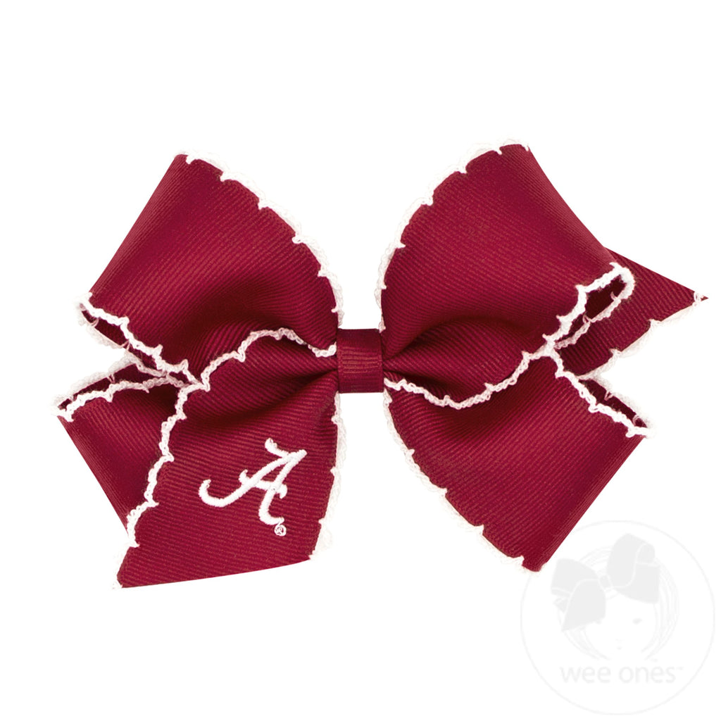 Medium Grosgrain Hair Bow with Moonstitch Edge and Embroidered Collegiate Logo