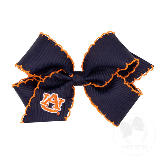 Medium Grosgrain Hair Bow with Moonstitch Edge and Embroidered Collegiate Logo