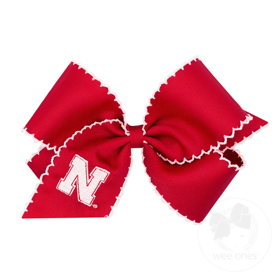 King Grosgrain Hair Bow with Moonstitch Edge and Embroidered Collegiate Logo