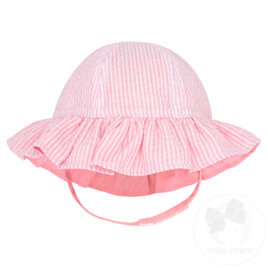 Reversible Girls Seersucker Ruffle Brim Hat