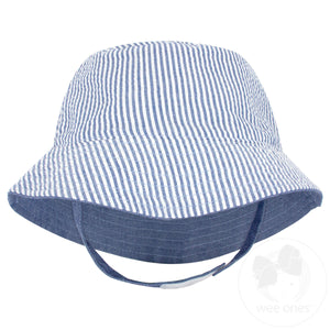 Reversible Boys Seersucker Hat with Straps