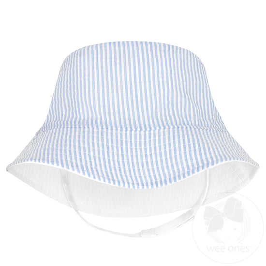 Boys Reversible Light Blue Seersucker Sun Hat
