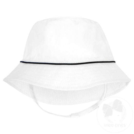 Wee Ones Reversible Bucket Hat w/Straps - White w/Navy Cord