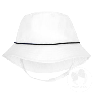 Boys Reversible White with Navy Blue Piping Sun Hat