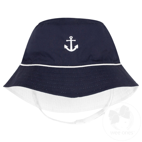 Reversible Boys Navy Blue With Anchor Bucket Hat
