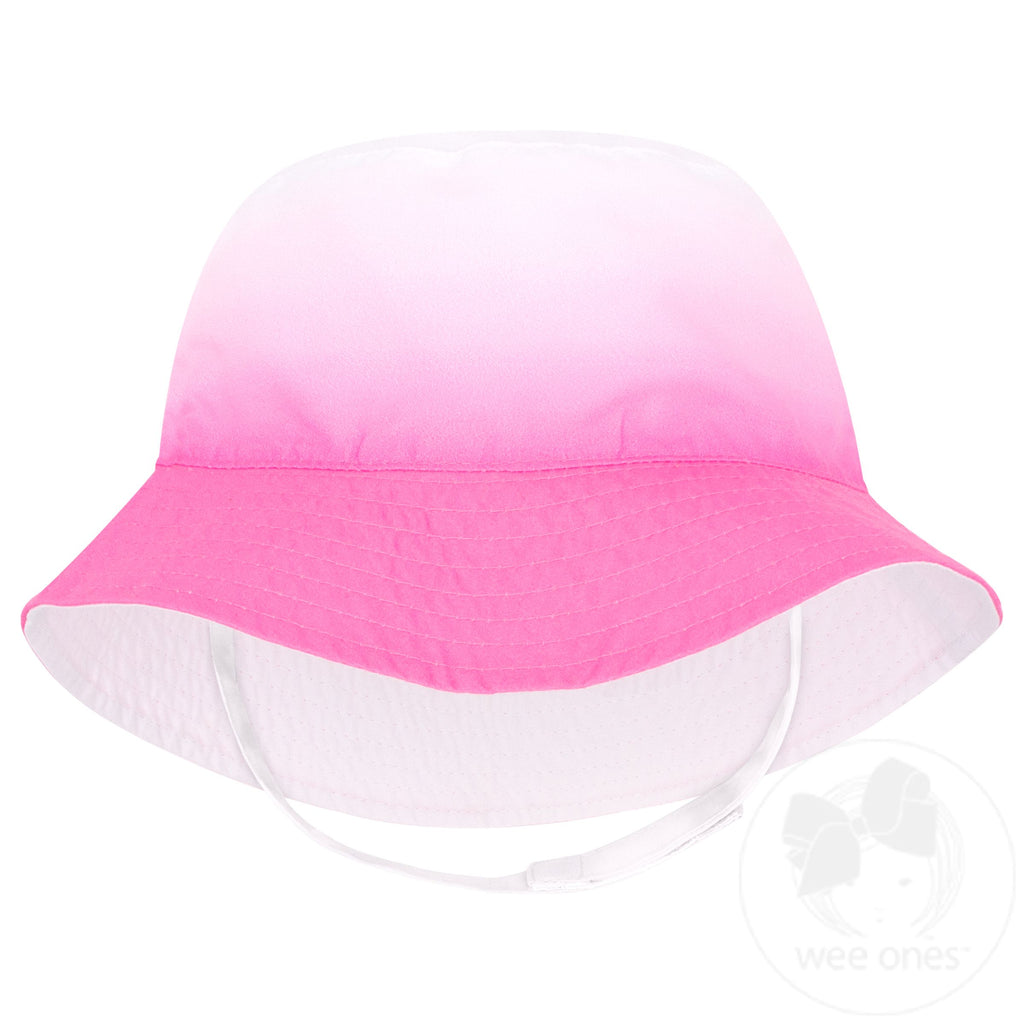 Girls Reversible White and Pink Ombre Add-A-Bow Bucket Hat with Chin Straps