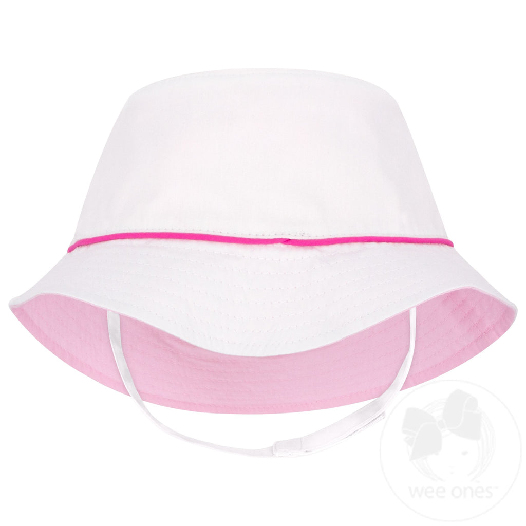 Girls Reversible Embroidered Flower Add-A-Bow Bucket Hat with Chin Straps