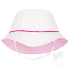 Reversible Embroidered Girls Bucket Hat with Straps - WHT W