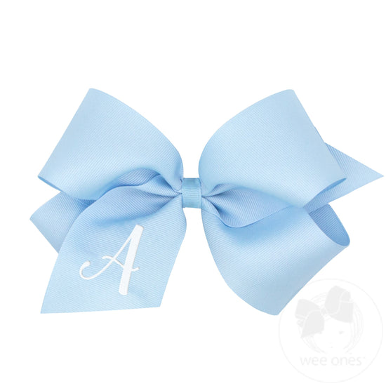King Monogrammed Grosgrain Girls Hair Bow - Blue with White Initial