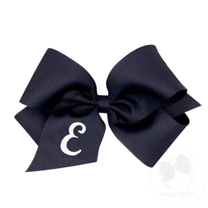 King Monogrammed Grosgrain Girls Hair Bow - Navy with White Initial