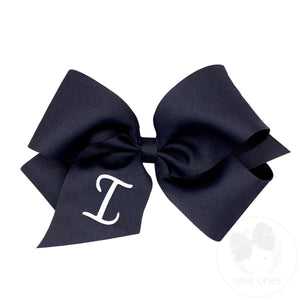 King Monogrammed Grosgrain Girls Hair Bow - Navy with White Initial