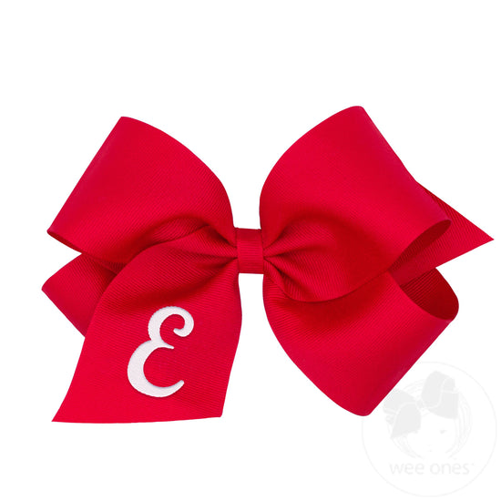 King Monogrammed Grosgrain Girls Hair Bow - Red with White Initial