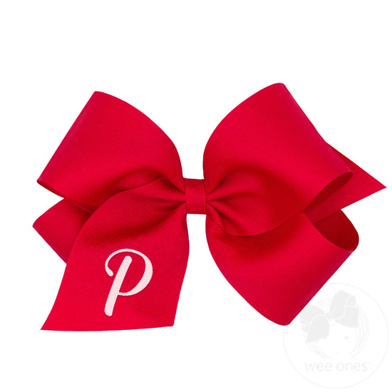 King Monogrammed Grosgrain Girls Hair Bow - Red with White Initial
