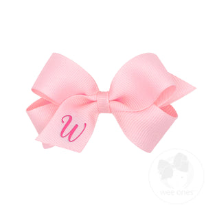 Mini Monogrammed Grosgrain Girls Hair Bow - Light Pink with Hot Pink Initial