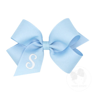 Medium Monogrammed Grosgrain Girls Hair Bow - Blue with White Initial