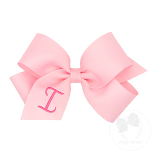 Medium Monogrammed Grosgrain Girls Hair Bow - Light Pink with Hot Pink Initial