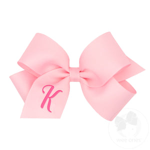 Medium Monogrammed Grosgrain Girls Hair Bow - Light Pink with Hot Pink Initial