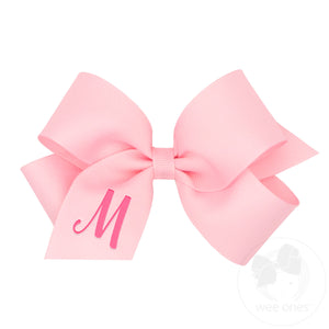 Medium Monogrammed Grosgrain Girls Hair Bow - Light Pink with Hot Pink Initial