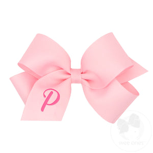 Medium Monogrammed Grosgrain Girls Hair Bow - Light Pink with Hot Pink Initial