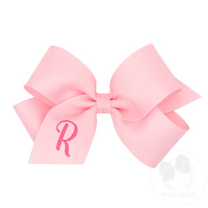 Medium Monogrammed Grosgrain Girls Hair Bow - Light Pink with Hot Pink Initial