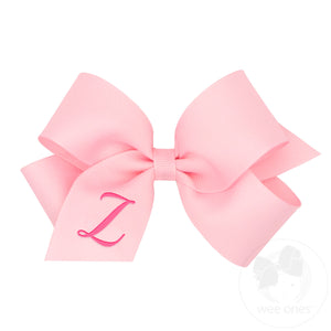 Medium Monogrammed Grosgrain Girls Hair Bow - Light Pink with Hot Pink Initial