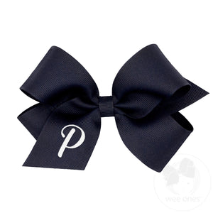 Medium Monogrammed Grosgrain Girls Hair Bow - Navy with White Initial