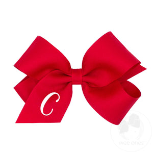 Medium Monogrammed Grosgrain Girls Hair Bow - Red with White Initial