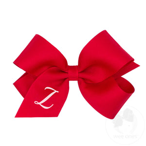 Medium Monogrammed Grosgrain Girls Hair Bow - Red with White Initial